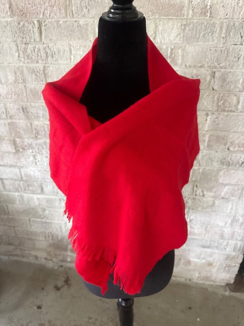 Vintage 100% Lambswool Scarf Red Made in Uruguay Soft Brushed Fringe Winter Wrap
